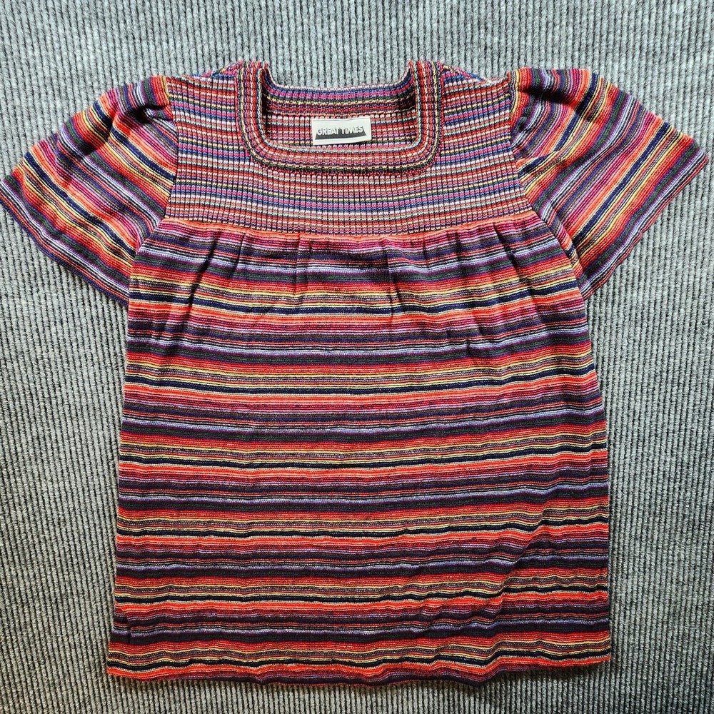 Vintage Great Times Sweater‎ Womens Medium Rainbow Stripe Knit Boho